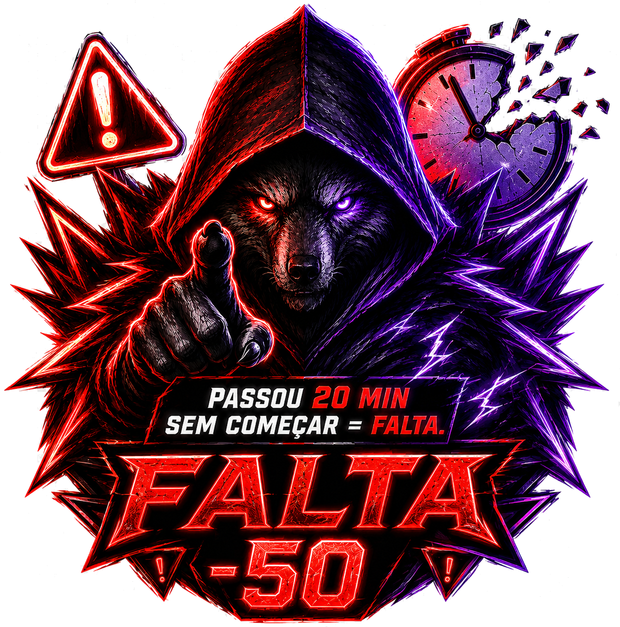 Passou 20 minutos sem começar = falta, menos 50 pontos.